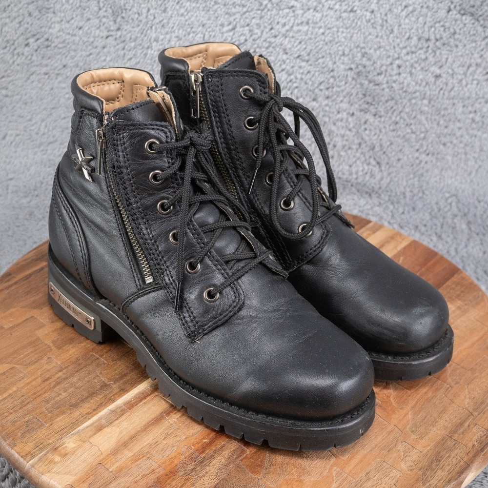 Xelement 2509 Ankle‎ Boots Black Leather Biker Moto Lace Up Round Toe Size 8 M